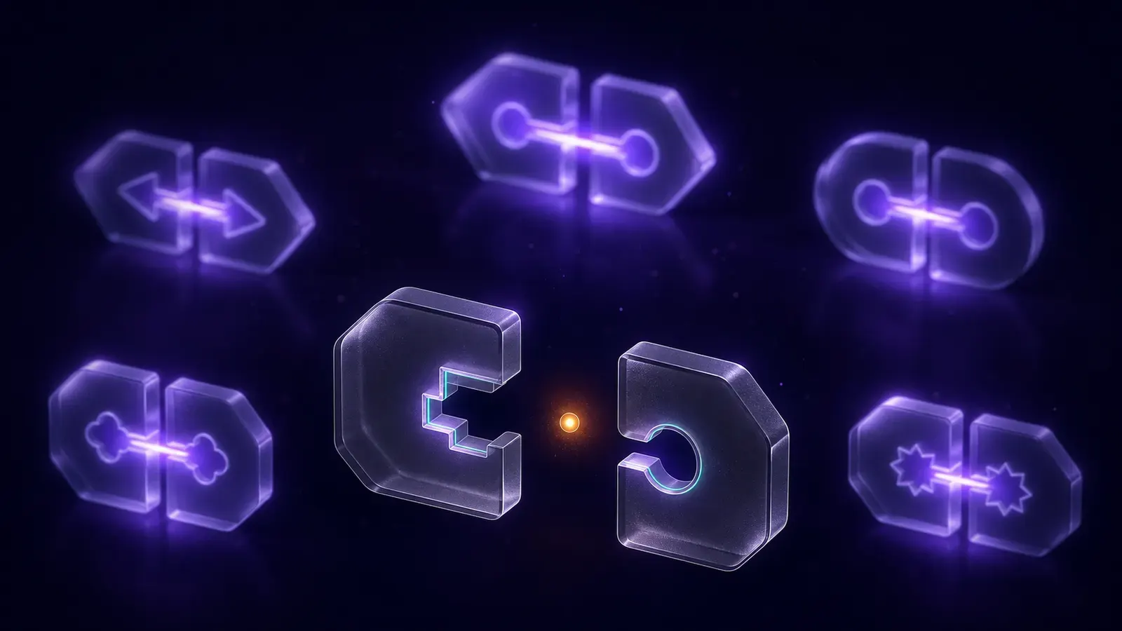 Isometric illustration about integrating Odoo with WooCommerce: pairs of records merge by their key and one stays duplicated without recognising itself.